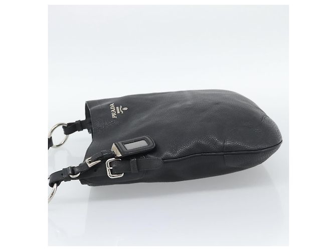 PRADA Shoulder Bag Leather Black Silver - vista 4