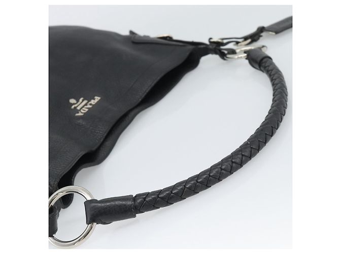 PRADA Shoulder Bag Leather Black Silver - vista 7