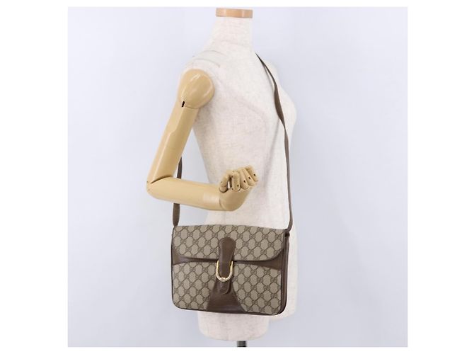 GUCCI GG Supreme Shoulder Bag PVC Leather Beige Gold Tone - vista 23