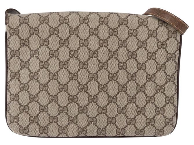 GUCCI GG Supreme Shoulder Bag PVC Leather Beige Gold Tone - vista 3