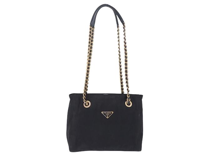 PRADA Chain Shoulder Tote Bag Nylon Black Gold - vista 2