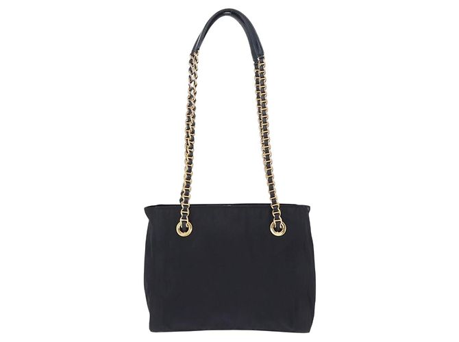 PRADA Chain Shoulder Tote Bag Nylon Black Gold - vista 3