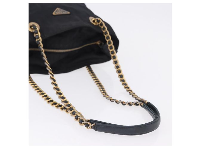 PRADA Chain Shoulder Tote Bag Nylon Black Gold - vista 7
