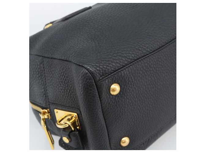 PRADA Hand Bag Leather Black Gold Tone - vista 11