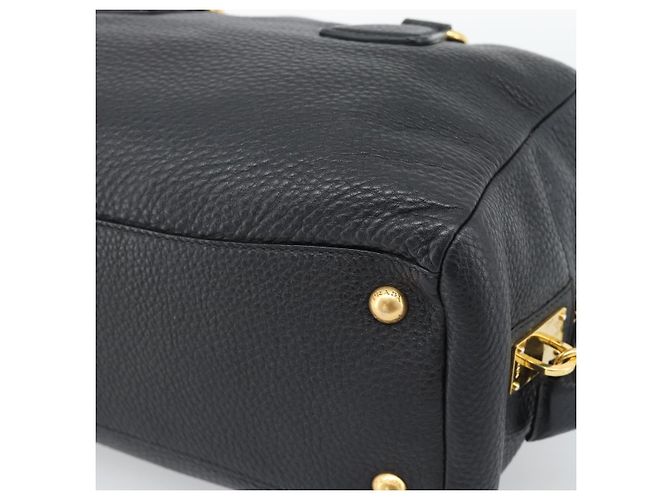 PRADA Hand Bag Leather Black Gold Tone - vista 12