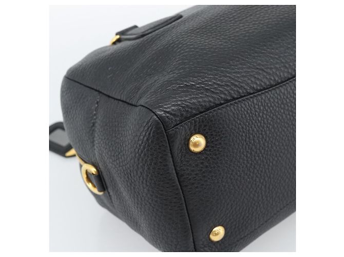 PRADA Hand Bag Leather Black Gold Tone - vista 13