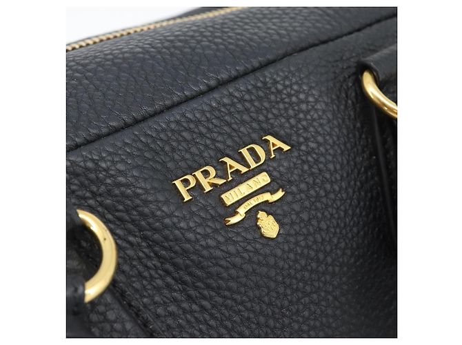 PRADA Hand Bag Leather Black Gold Tone - vista 14