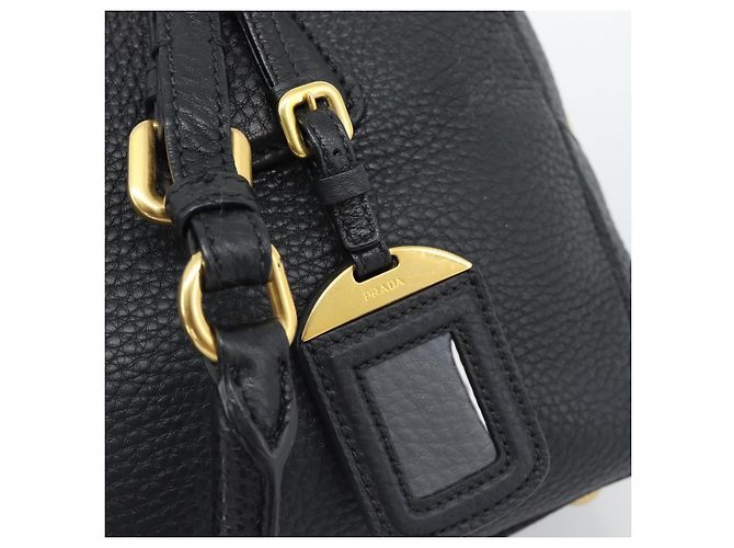PRADA Hand Bag Leather Black Gold Tone - vista 15