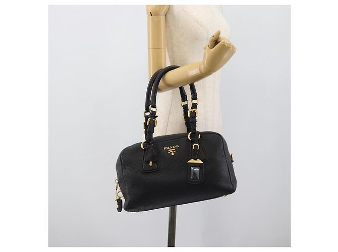 PRADA Hand Bag Leather Black Gold Tone - vista 26