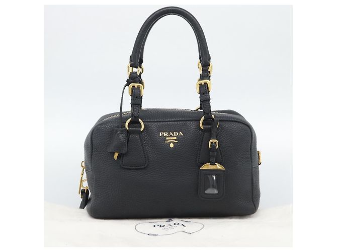 PRADA Hand Bag Leather Black Gold Tone - vista 27