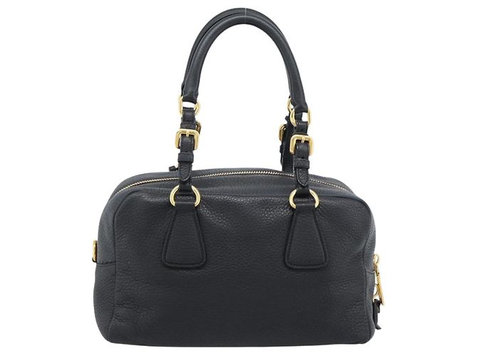 PRADA Hand Bag Leather Black Gold Tone - vista 3