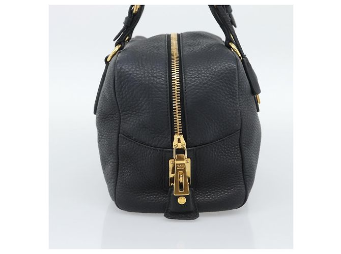 PRADA Hand Bag Leather Black Gold Tone - vista 4