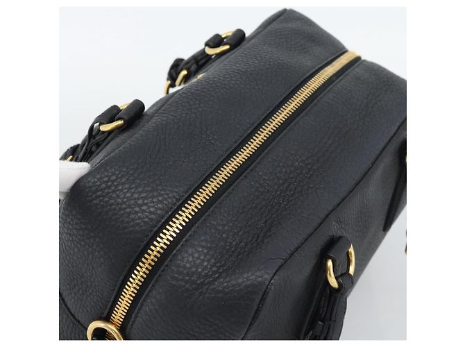 PRADA Hand Bag Leather Black Gold Tone - vista 6