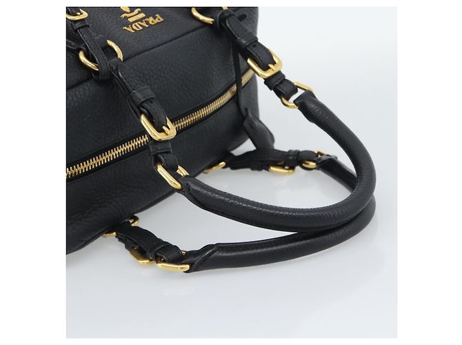 PRADA Hand Bag Leather Black Gold Tone - vista 7