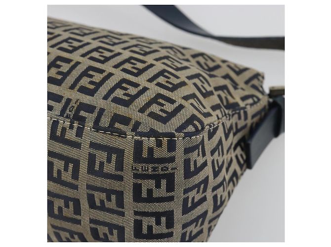 FENDI Zucchino Canvas Mamma Baguette Shoulder Bag Navy Silver - vista 12