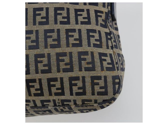 FENDI Zucchino Canvas Mamma Baguette Shoulder Bag Navy Silver - vista 14