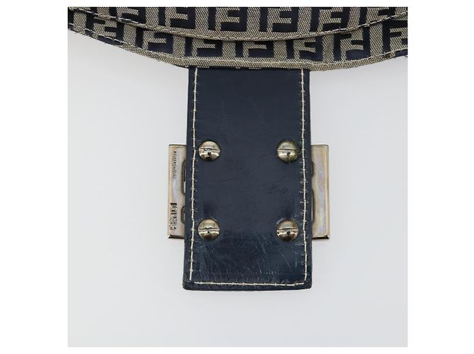 FENDI Zucchino Canvas Mamma Baguette Shoulder Bag Navy Silver - vista 17