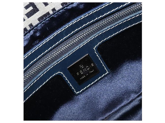FENDI Zucchino Canvas Mamma Baguette Shoulder Bag Navy Silver - vista 18