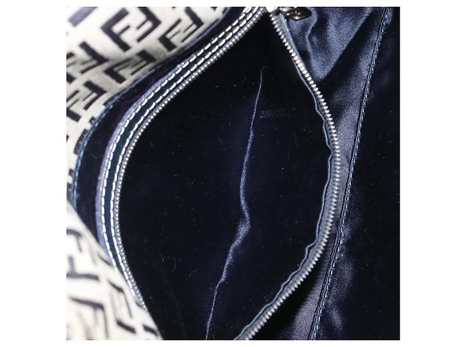 FENDI Zucchino Canvas Mamma Baguette Shoulder Bag Navy Silver - vista 23