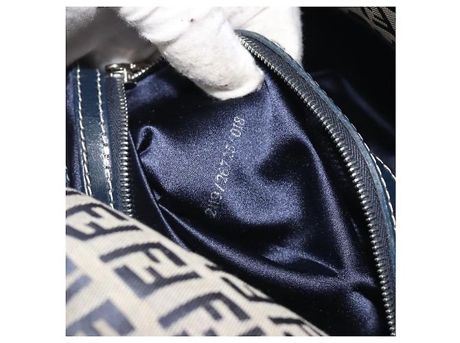 FENDI Zucchino Canvas Mamma Baguette Shoulder Bag Navy Silver - vista 24