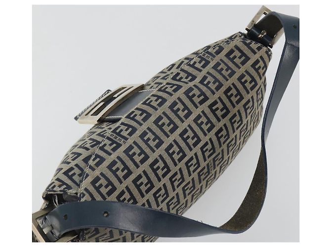 FENDI Zucchino Canvas Mamma Baguette Shoulder Bag Navy Silver - vista 6