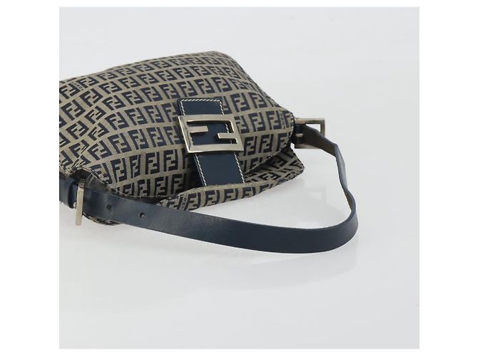 FENDI Zucchino Canvas Mamma Baguette Shoulder Bag Navy Silver - vista 7