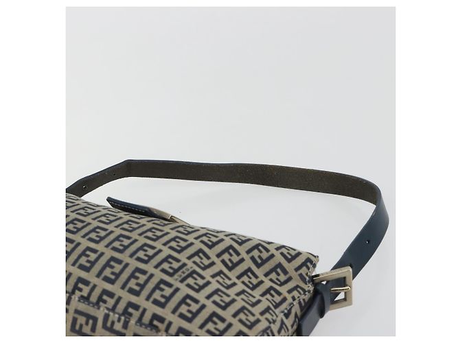 FENDI Zucchino Canvas Mamma Baguette Shoulder Bag Navy Silver - vista 8