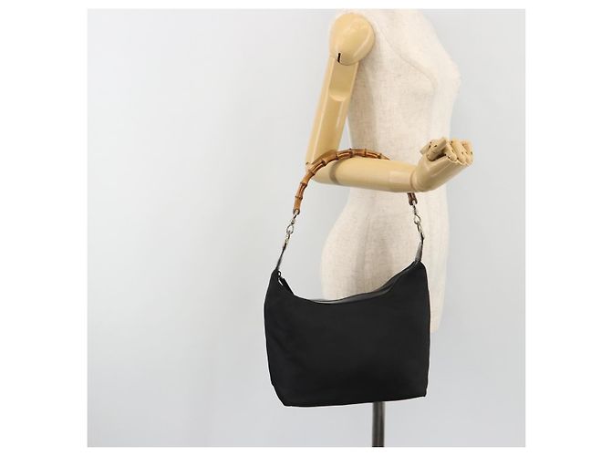 GUCCI Bamboo Hand Bag Nylon Black Silver - vista 22