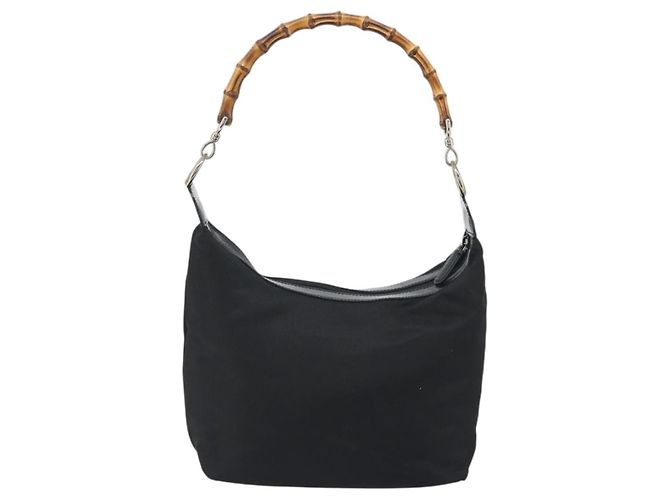 GUCCI Bamboo Hand Bag Nylon Black Silver - vista 3
