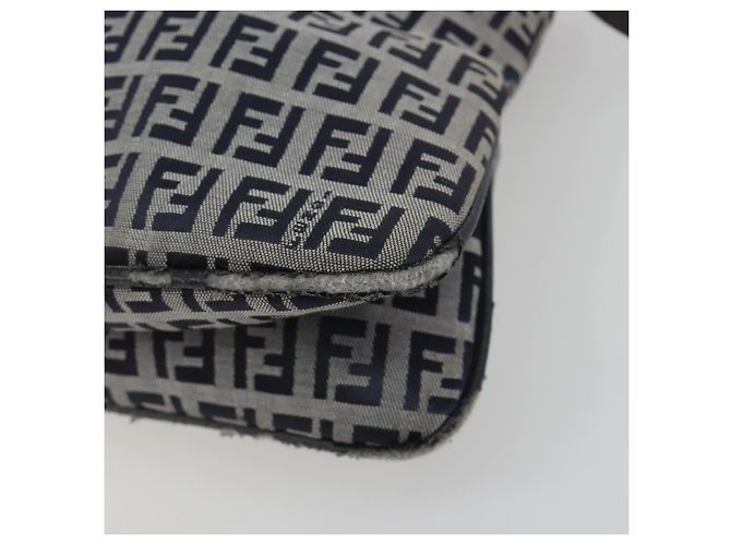 FENDI Zucchino Canvas Mamma Baguette Shoulder Bag Navy Silver - vista 10