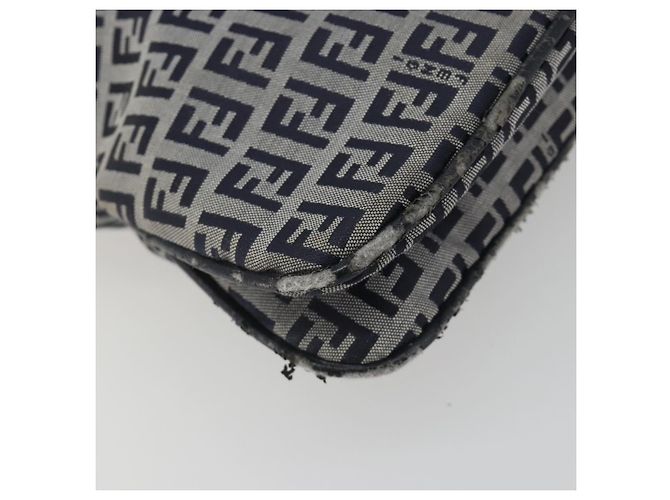 FENDI Zucchino Canvas Mamma Baguette Shoulder Bag Navy Silver - vista 11