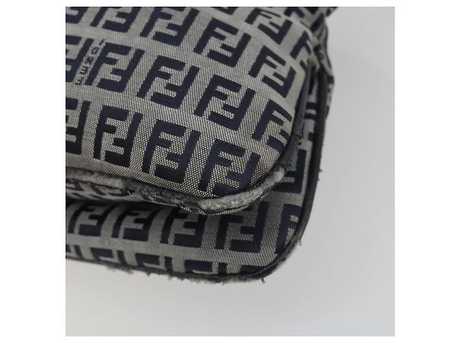 FENDI Zucchino Canvas Mamma Baguette Shoulder Bag Navy Silver - vista 12