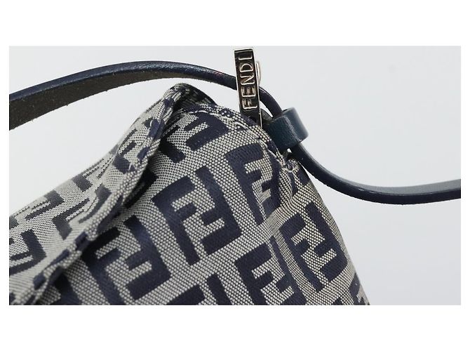 FENDI Zucchino Canvas Mamma Baguette Shoulder Bag Navy Silver - vista 14