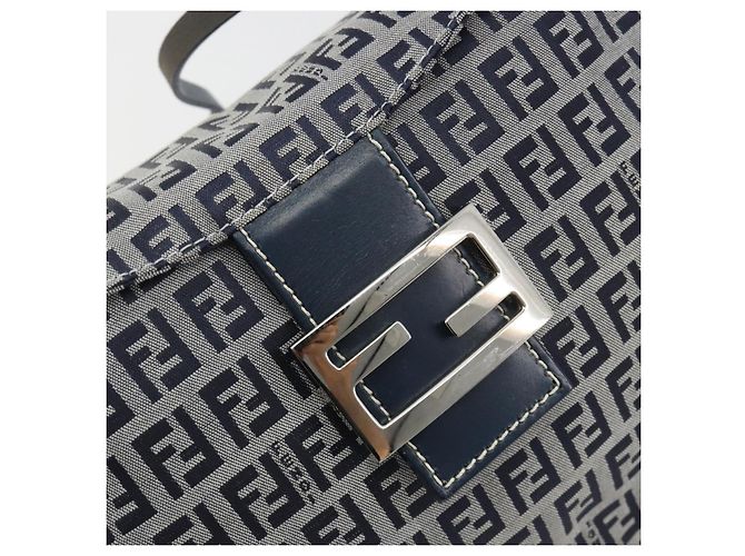 FENDI Zucchino Canvas Mamma Baguette Shoulder Bag Navy Silver - vista 15