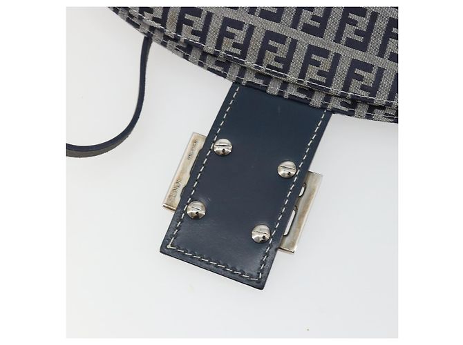 FENDI Zucchino Canvas Mamma Baguette Shoulder Bag Navy Silver - vista 16