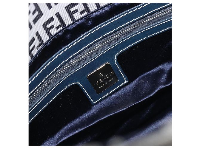 FENDI Zucchino Canvas Mamma Baguette Shoulder Bag Navy Silver - vista 17
