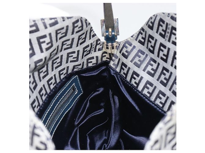 FENDI Zucchino Canvas Mamma Baguette Shoulder Bag Navy Silver - vista 19