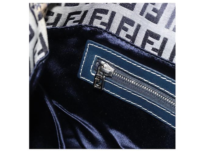 FENDI Zucchino Canvas Mamma Baguette Shoulder Bag Navy Silver - vista 21