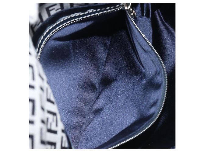 FENDI Zucchino Canvas Mamma Baguette Shoulder Bag Navy Silver - vista 22