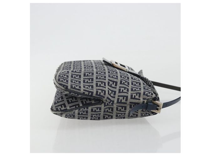 FENDI Zucchino Canvas Mamma Baguette Shoulder Bag Navy Silver - vista 4