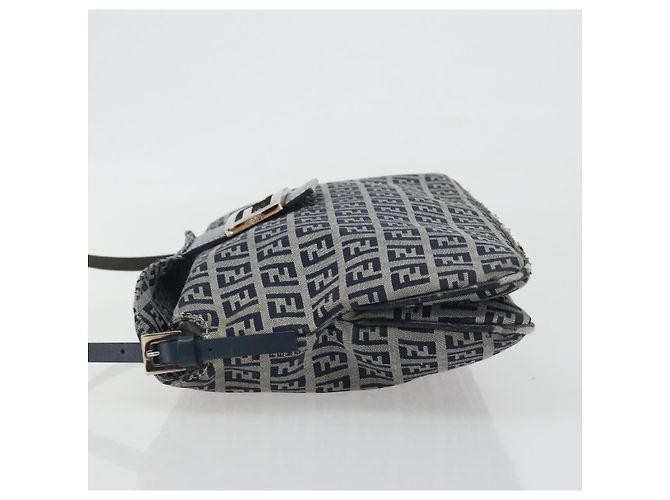 FENDI Zucchino Canvas Mamma Baguette Shoulder Bag Navy Silver - vista 5