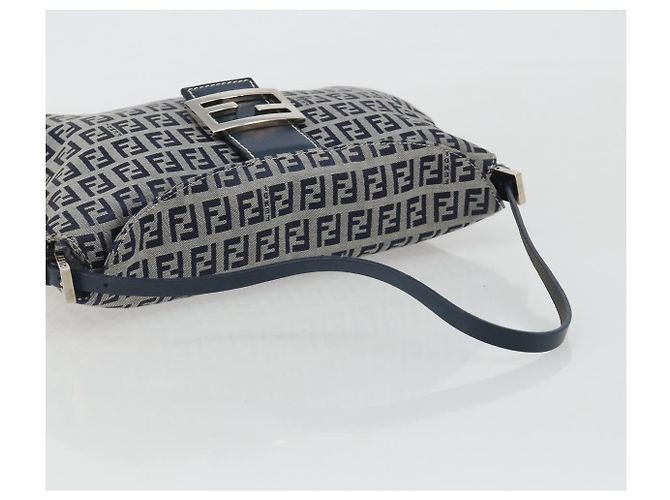 FENDI Zucchino Canvas Mamma Baguette Shoulder Bag Navy Silver - vista 7