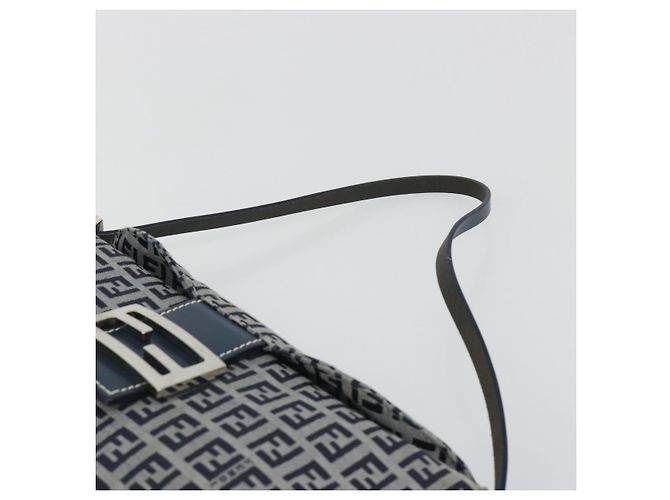 FENDI Zucchino Canvas Mamma Baguette Shoulder Bag Navy Silver - vista 8