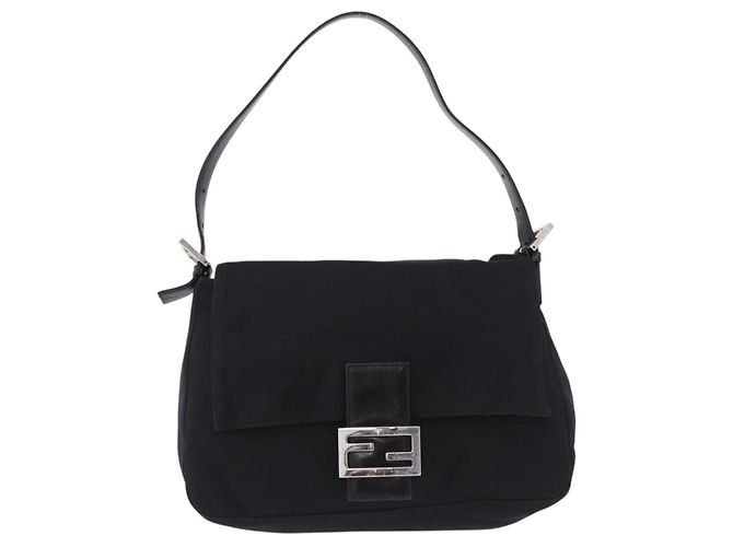 FENDI Mamma Baguette Shoulder Bag Cotton jersey Black Silver - vista 2