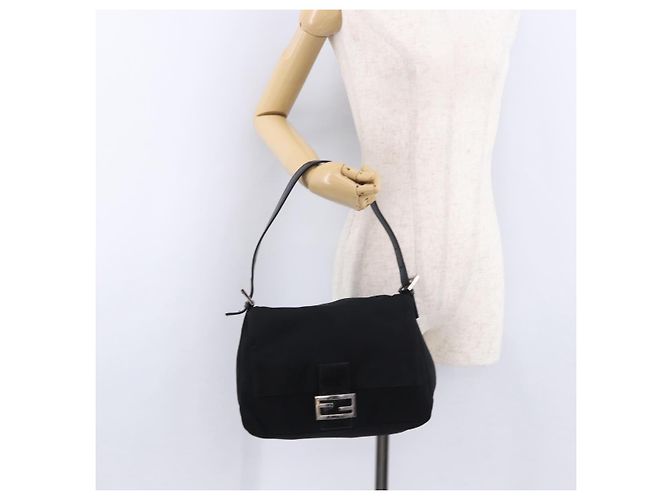 FENDI Mamma Baguette Shoulder Bag Cotton jersey Black Silver - vista 25