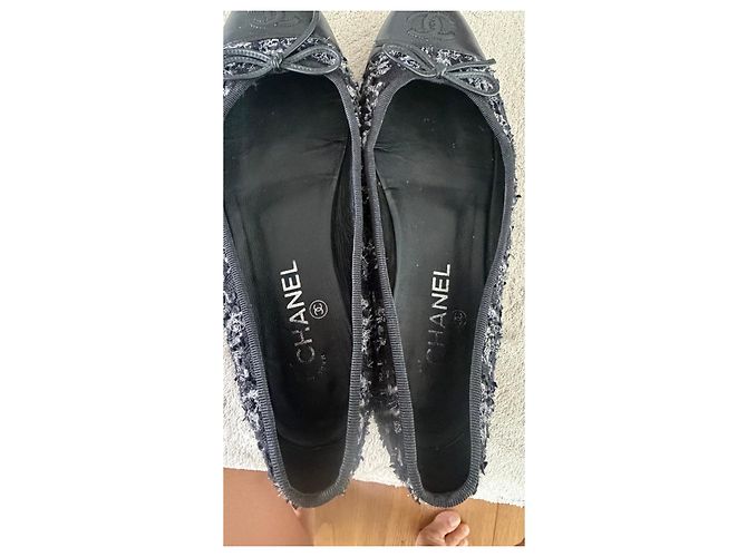 Bailarinas Chanel de Tweed Negro Blanco - vista 5