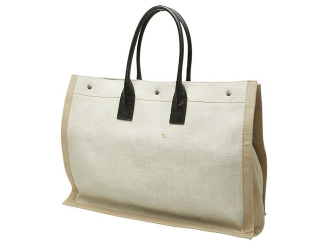 Borsa Tote Saint Laurent Rive Gauche Bianco Beige - vista 2