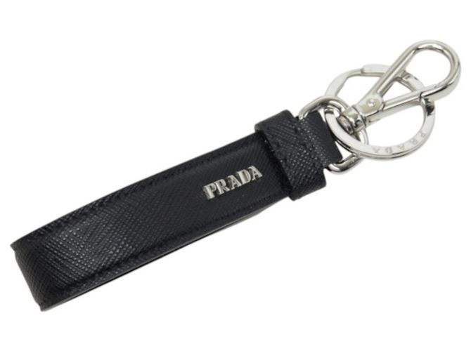 Saffiano Portachiavi Prada con placca logo triangolare Nero - vista 2