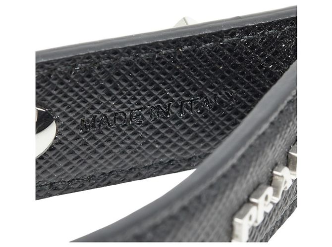 Saffiano Portachiavi Prada con placca logo triangolare Nero - vista 4
