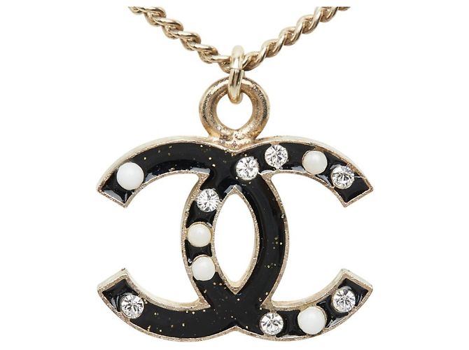 Collana con ciondolo a catena Chanel Coco Mark Nero D'oro - vista 2
